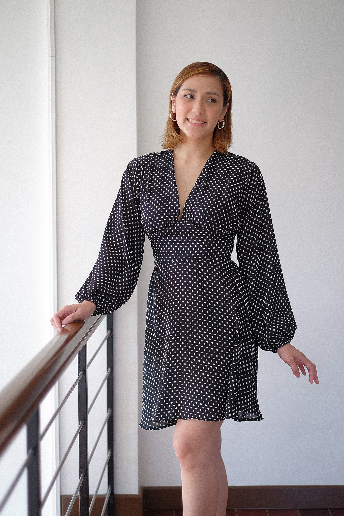 The Lyra Mini Dress - black white dotted