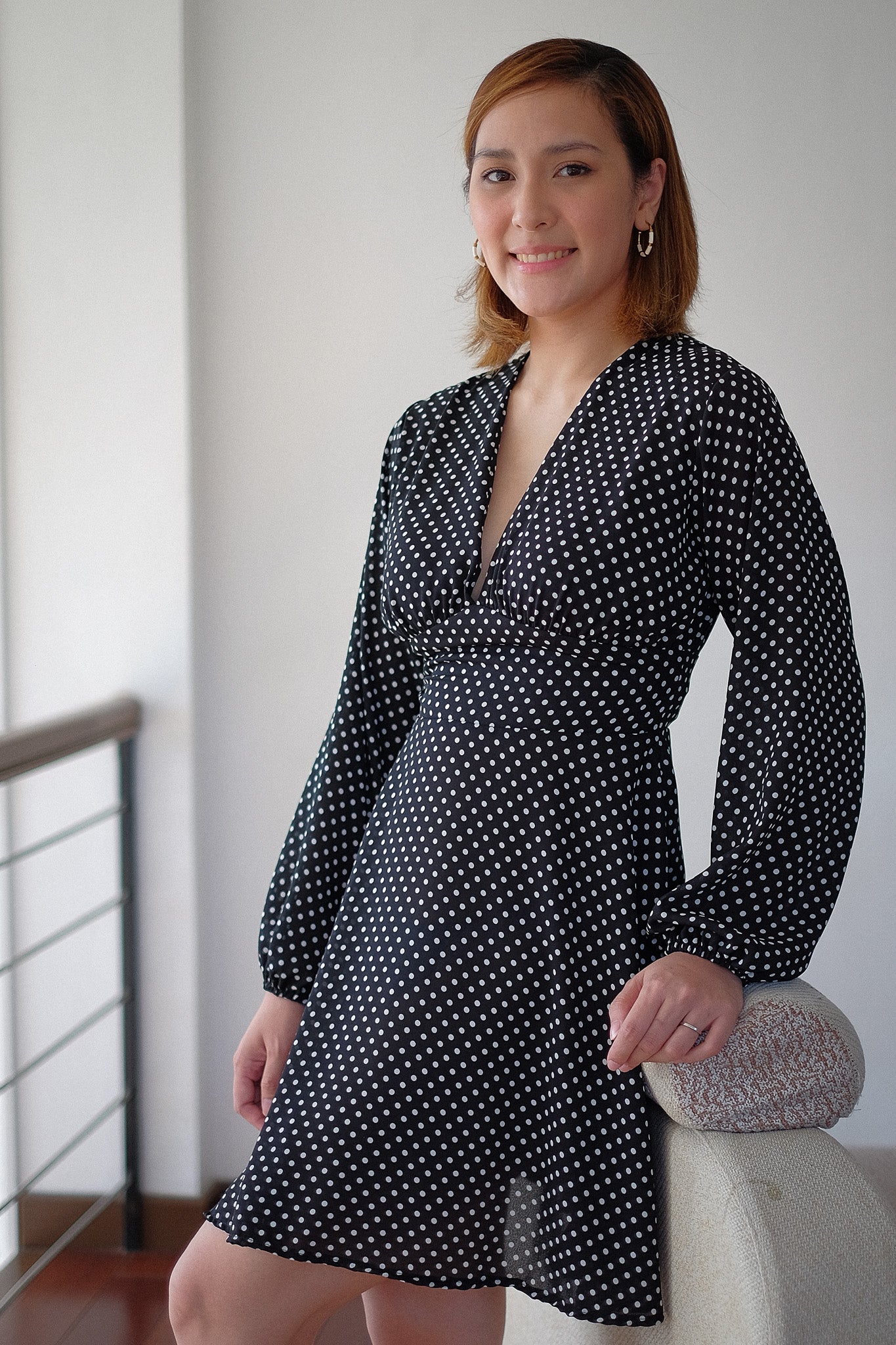 The Lyra Mini Dress - black white dotted