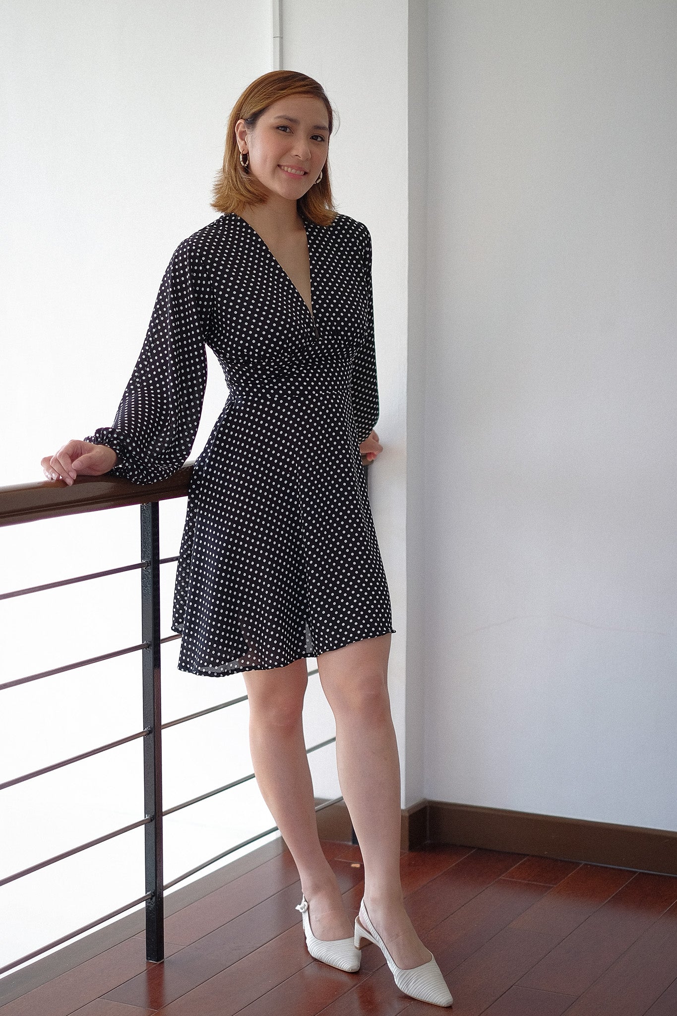 The Lyra Mini Dress - black white dotted
