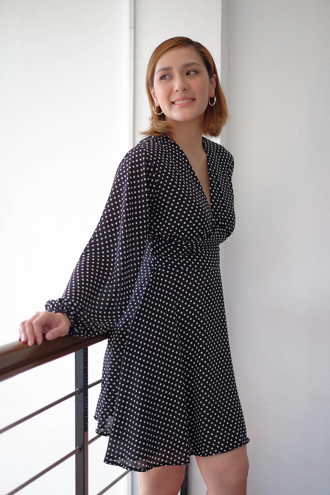 The Lyra Mini Dress - black white dotted