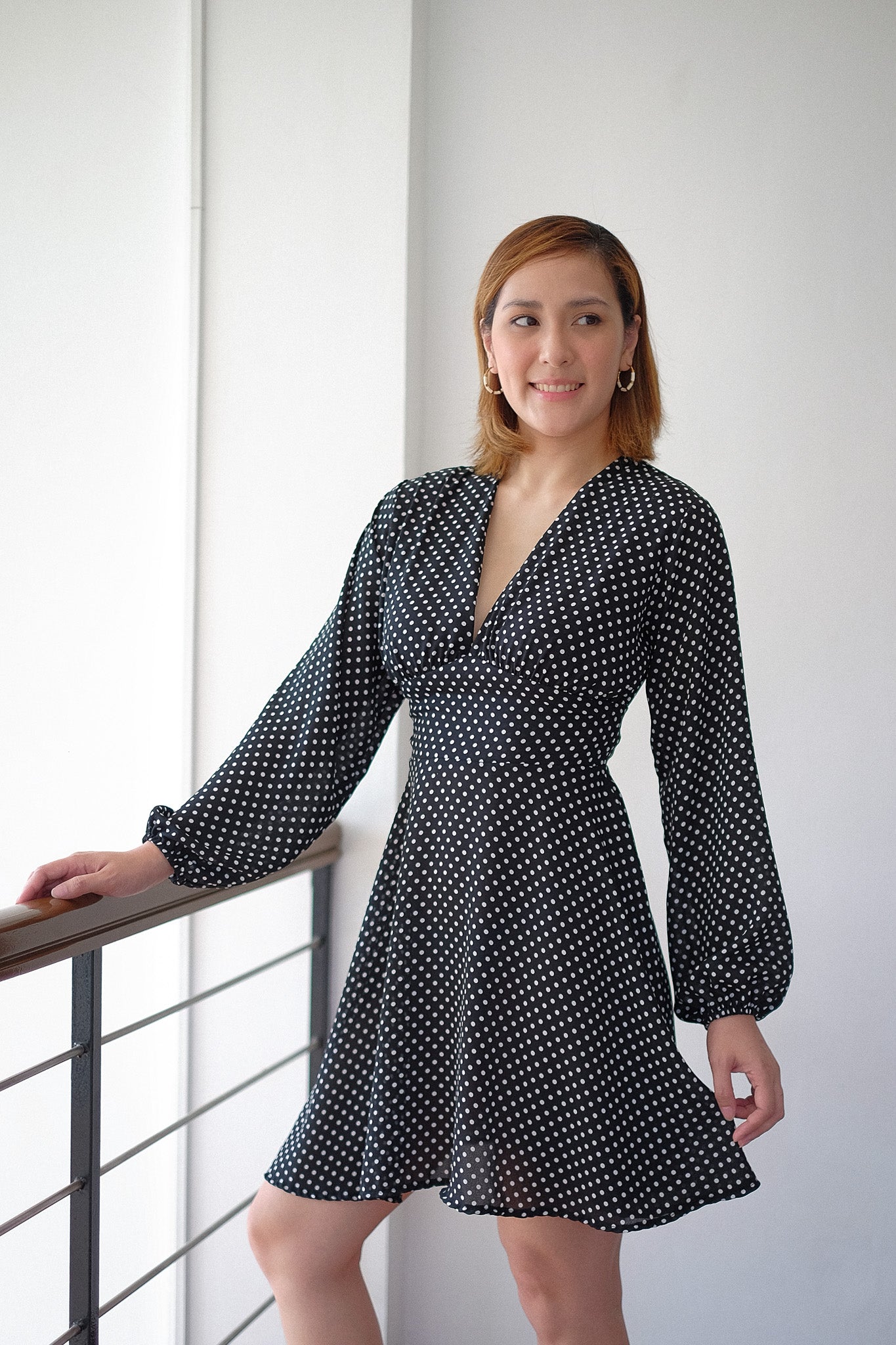 The Lyra Mini Dress - black white dotted