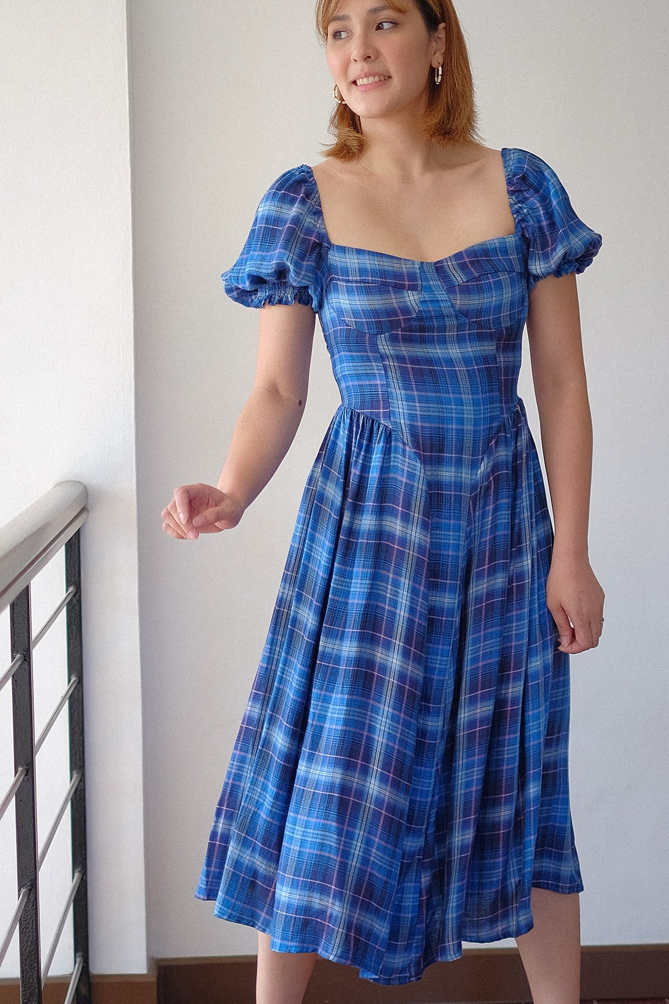 The Ava midi dress - blue plaid