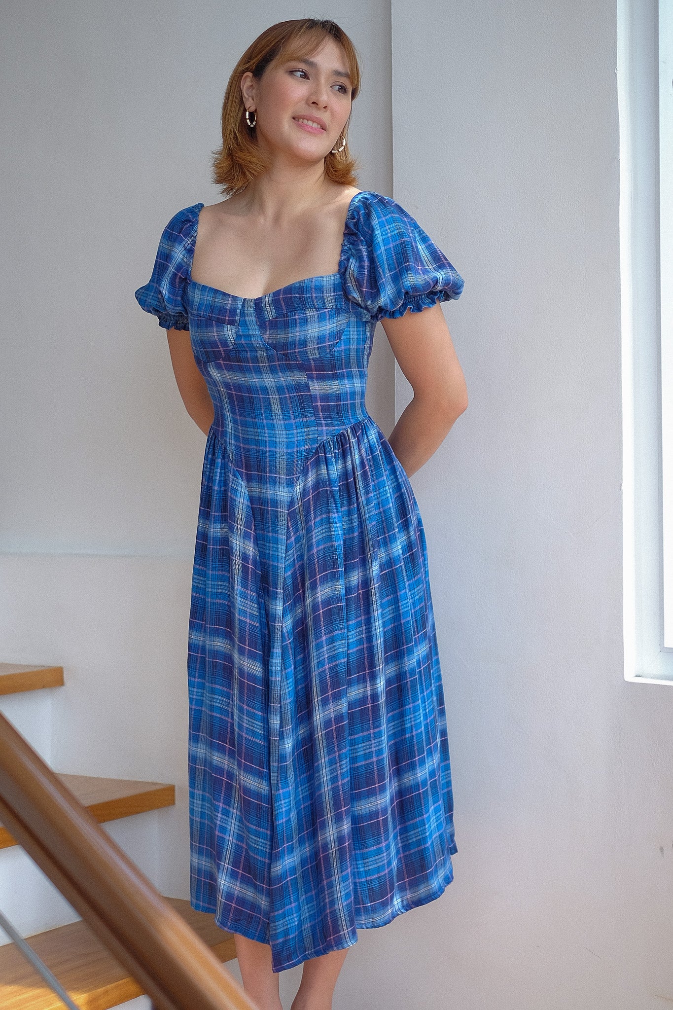 The Ava midi dress - blue plaid