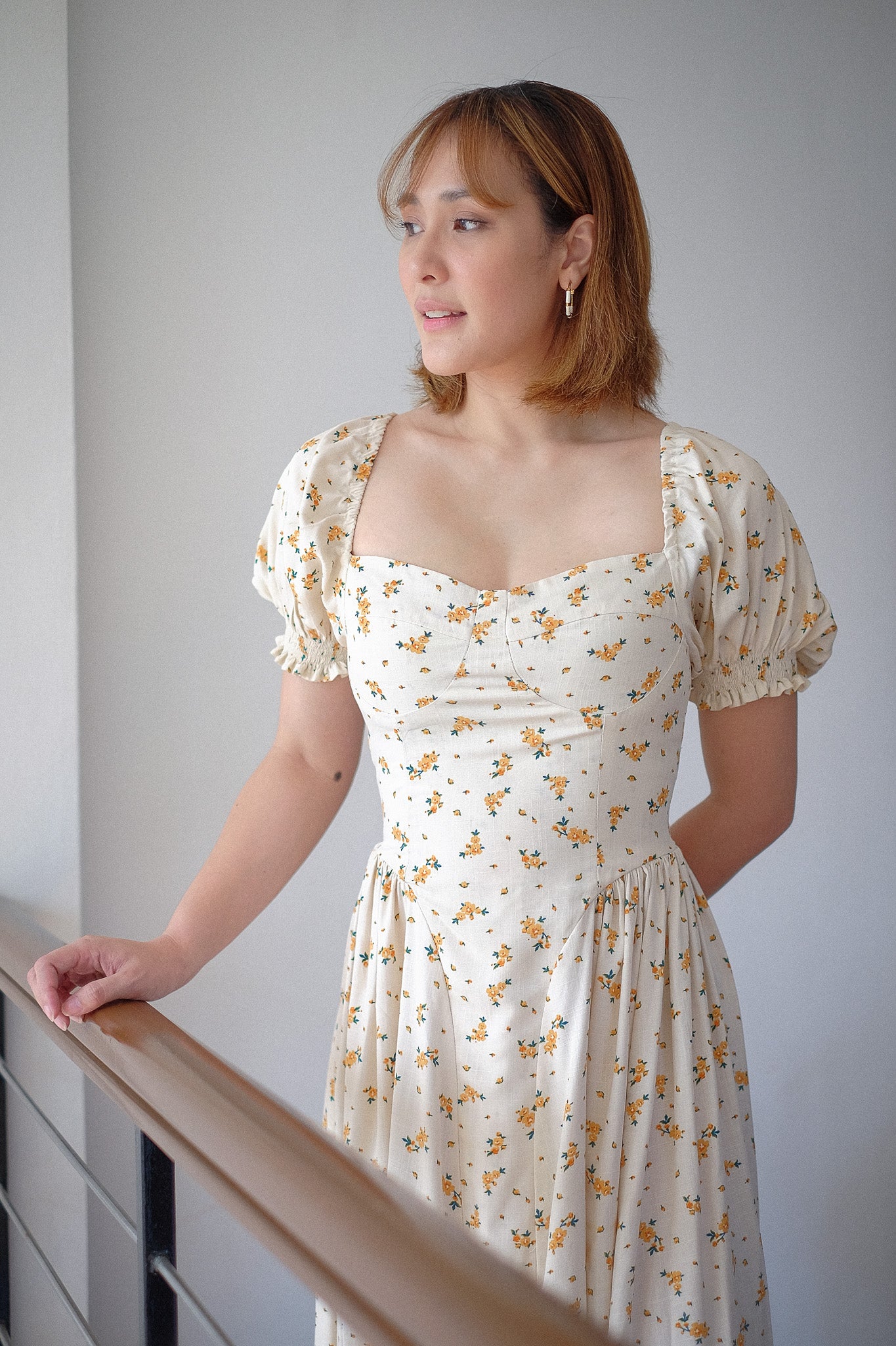 The Ava midi dress - offwhite yellow floral