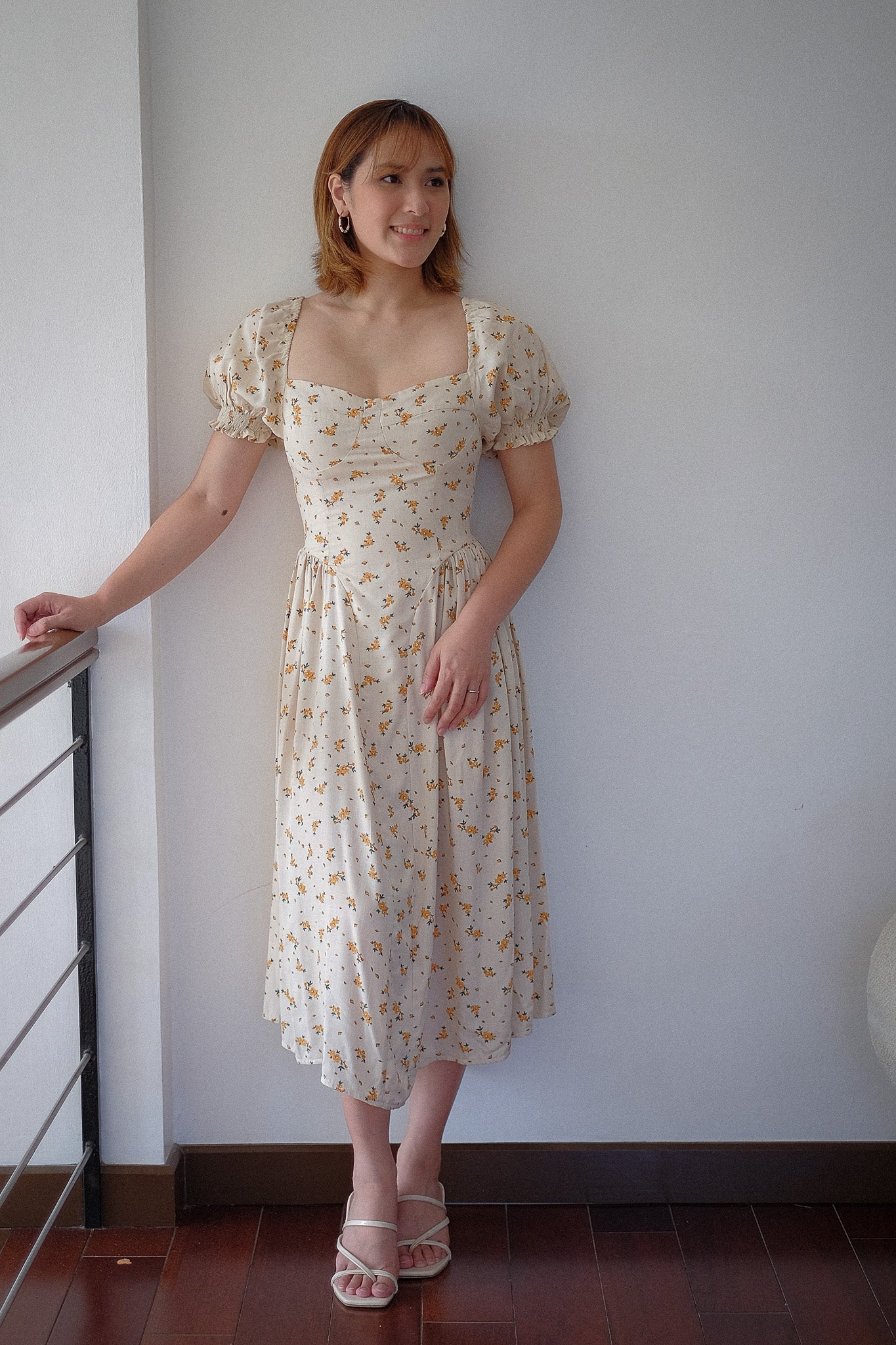 The Ava midi dress - offwhite yellow floral