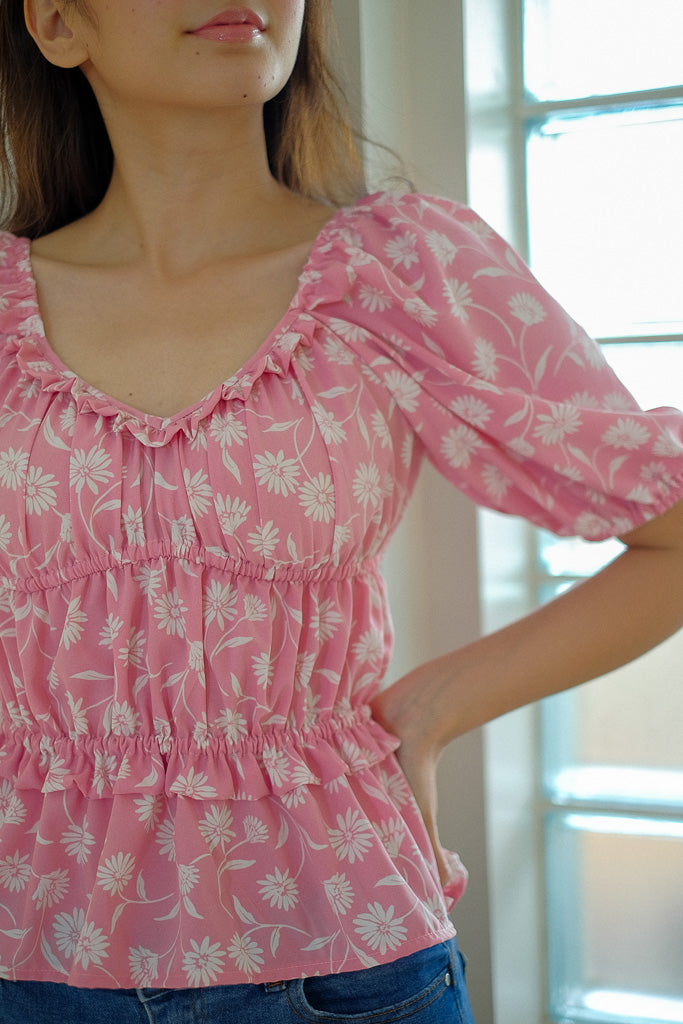 Tancy top - pink white floral