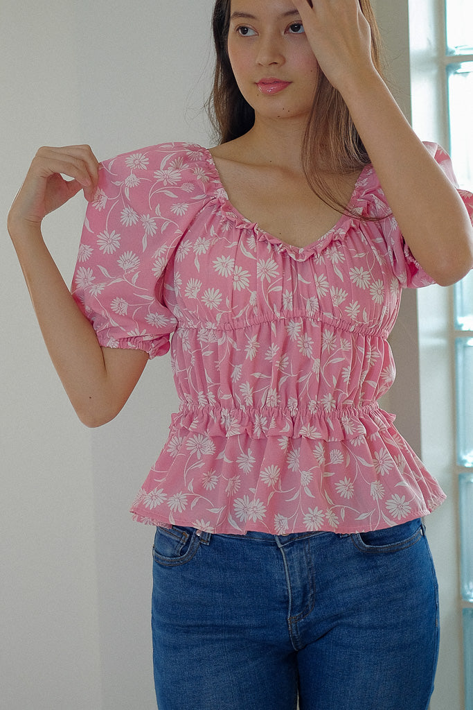 Tancy top - pink white floral