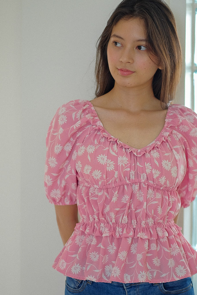 Tancy top - pink white floral