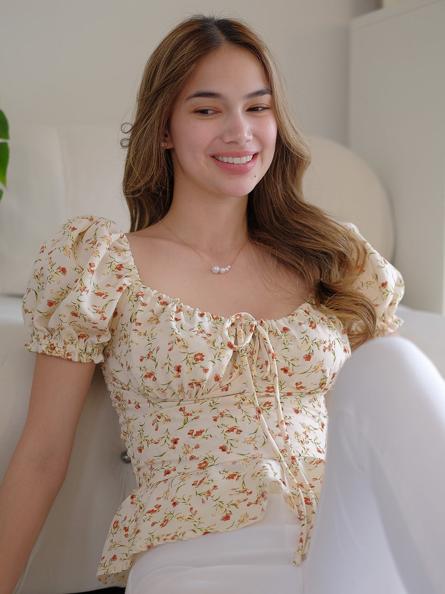 Carmela Top cream floral Sunnyside Clothing Ph
