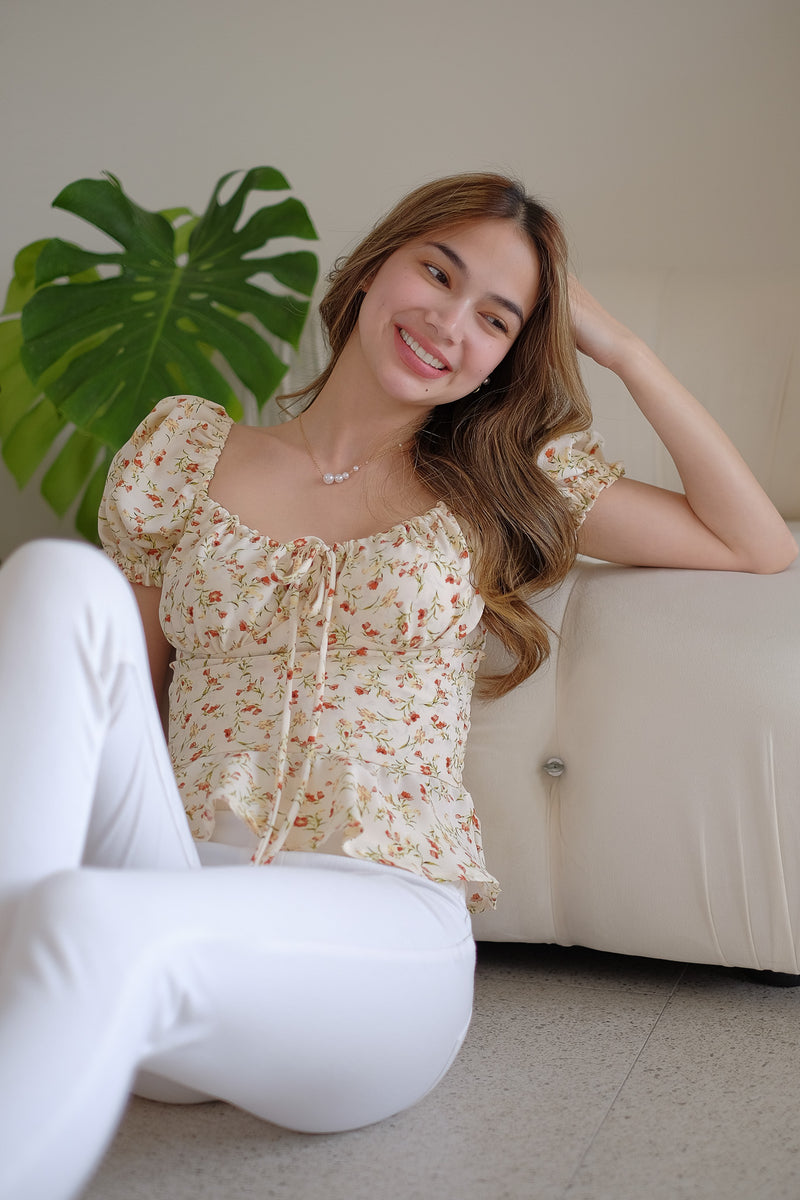 Carmela Top cream floral Sunnyside Clothing Ph