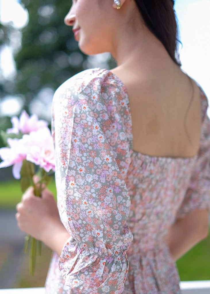 The Blair Midi Dress - nude pastel floral