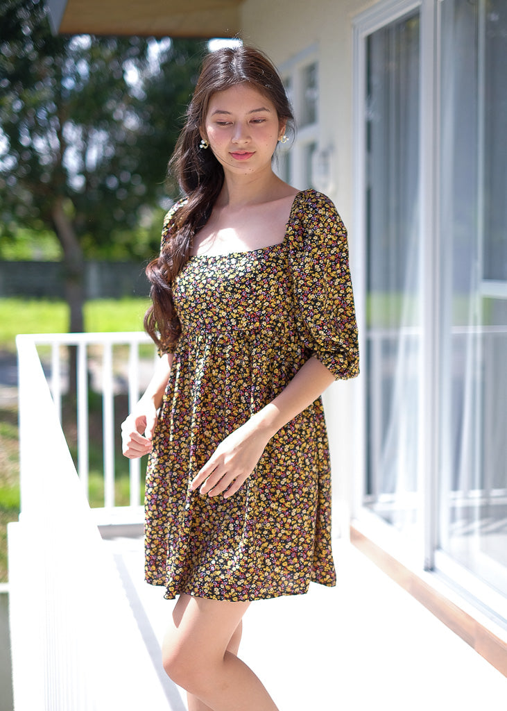 Candice baby doll dress - black floral