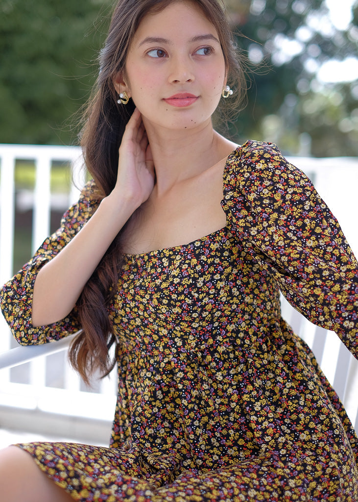 Candice baby doll dress - black floral