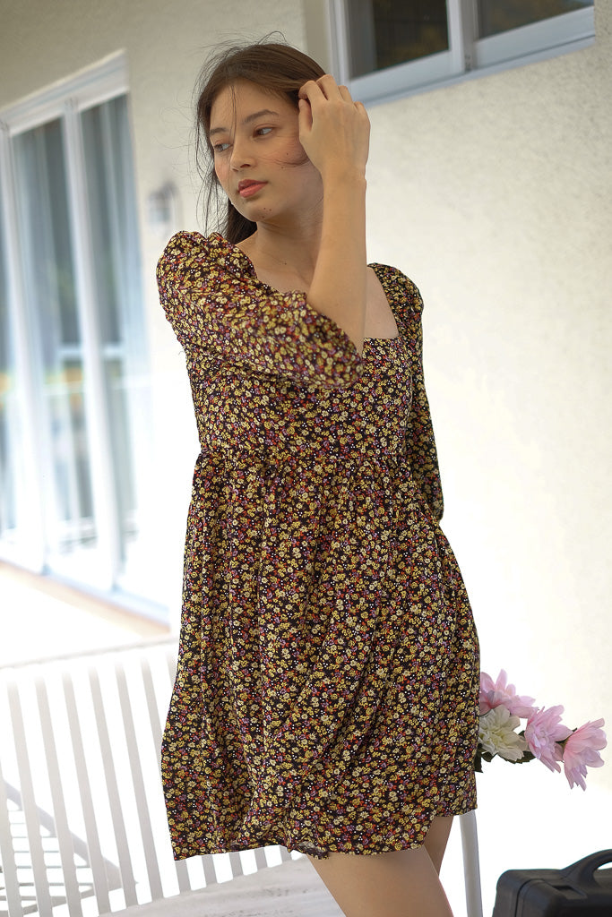 Candice baby doll dress - black floral