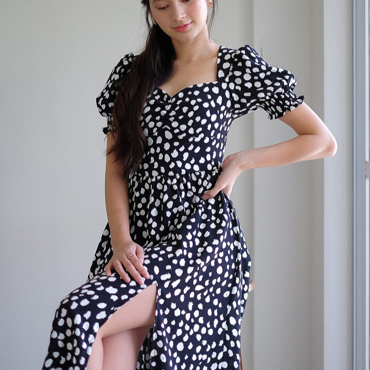 Kira midi dress - black printed