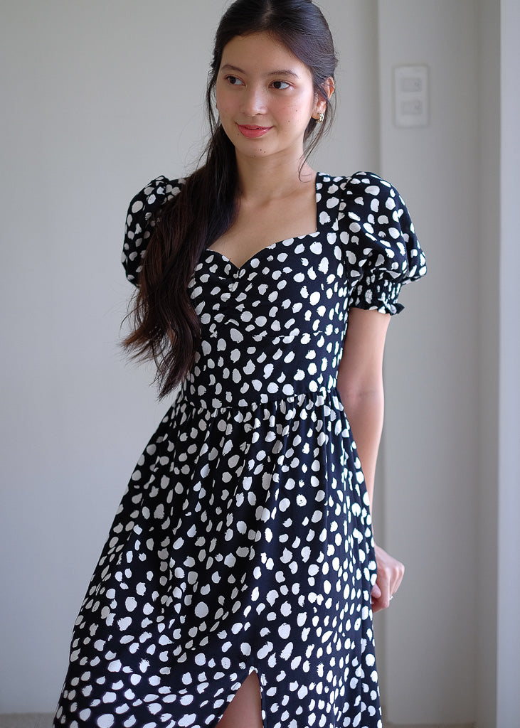 Kira midi dress - black printed