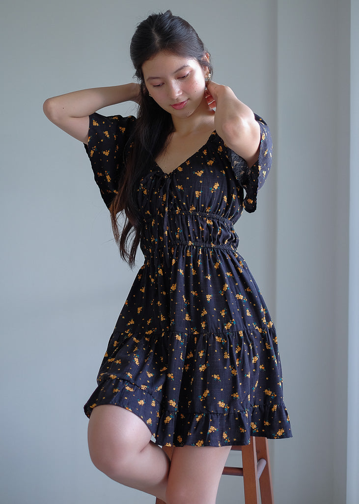 Alliyah mini dress - black floral