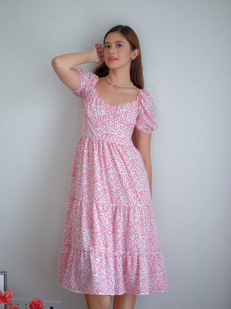 Dakota midi dress - ditsy red prints