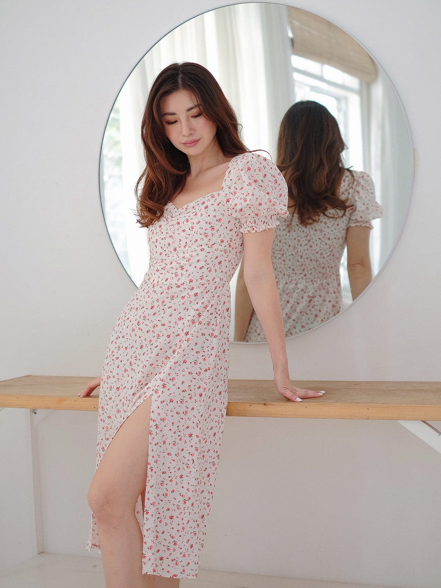 Kira midi dress white floral Sunnyside Clothing Ph