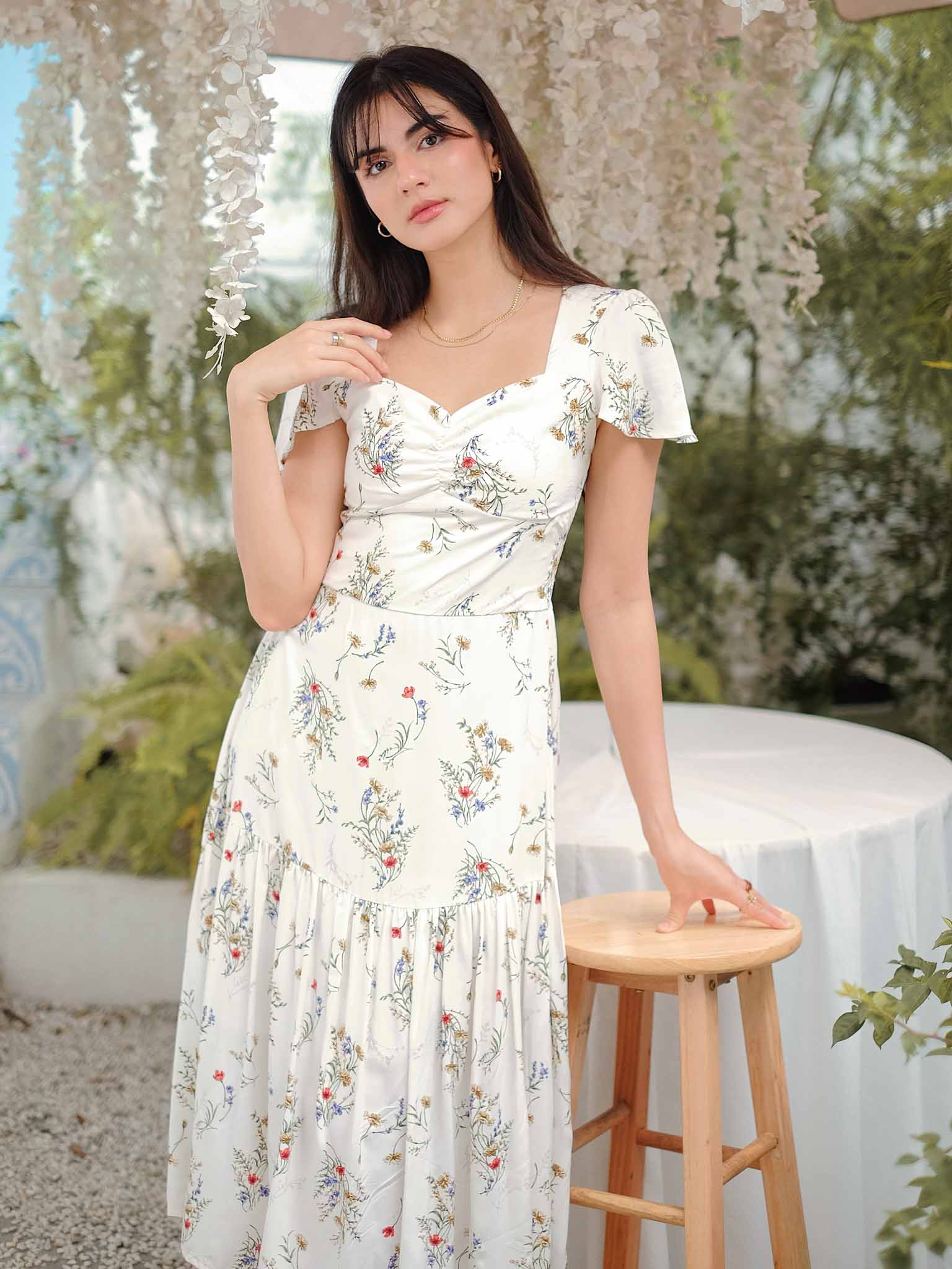 Catherine midi dress - white floral