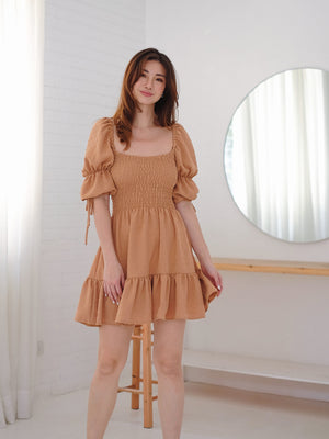 Ella Mini Dress - swiss dotted Toffee