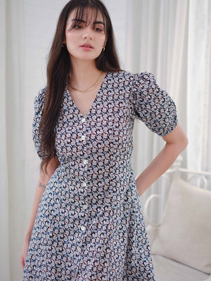 The Marlow Midi dress - Navy blue floral