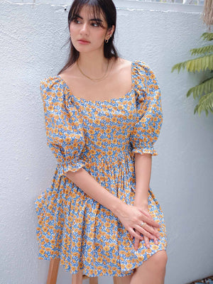 Candice baby doll dress - Yellow Poppy print
