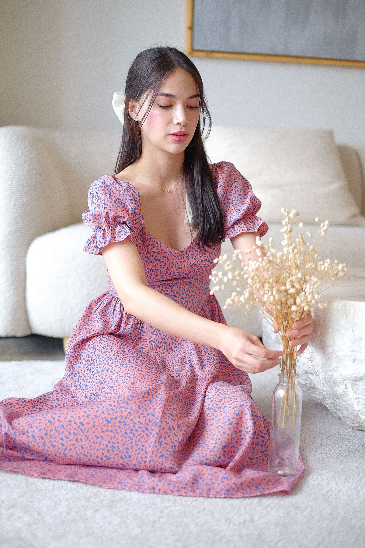 The Emma Midi dress - Pink-Blue Abstract Floral