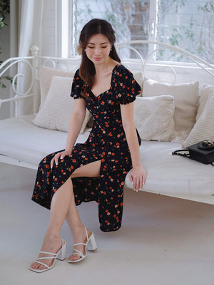 Kira midi dress - Navy blue floral