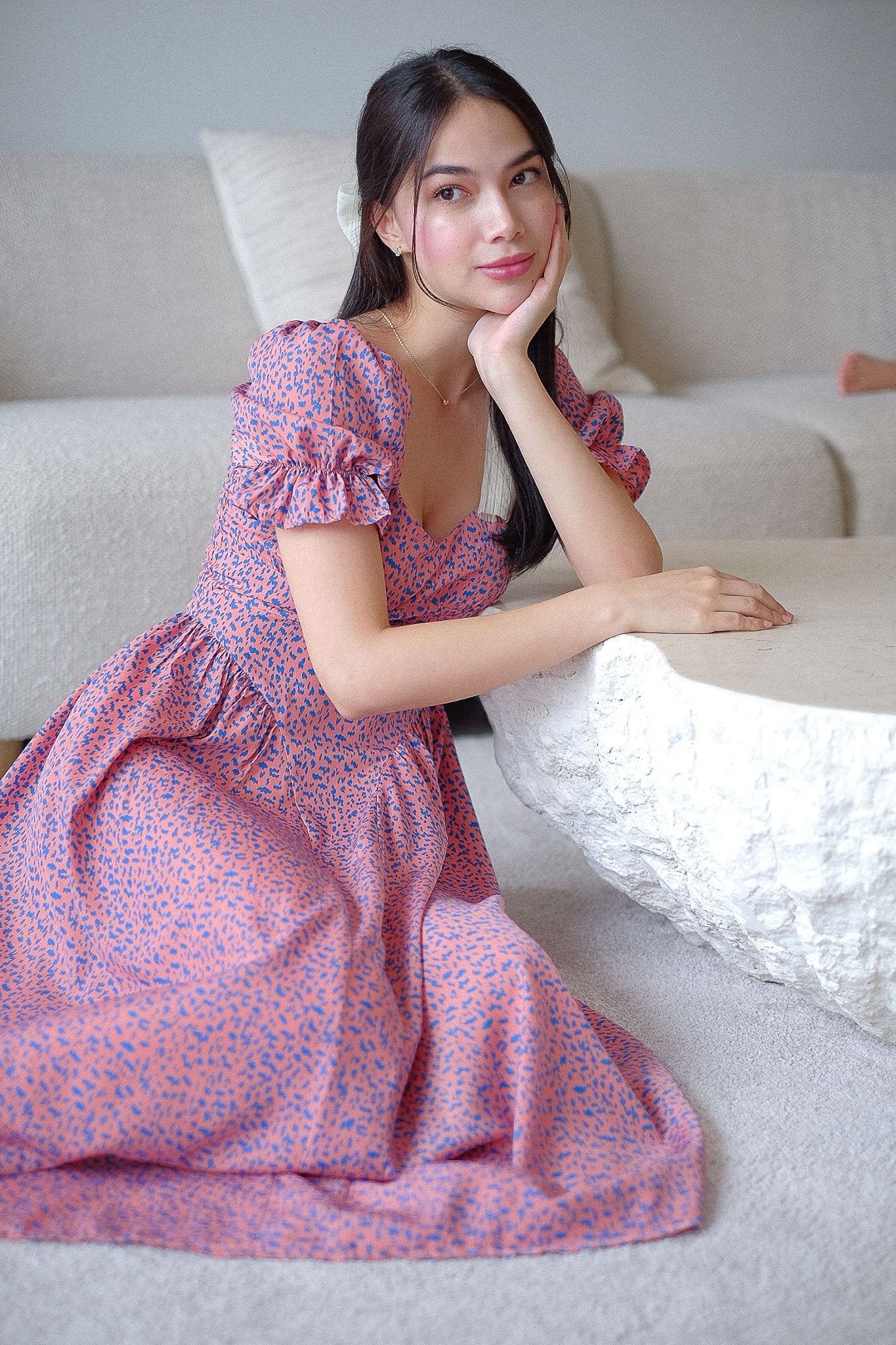 The Emma Midi dress - Pink-Blue Abstract Floral