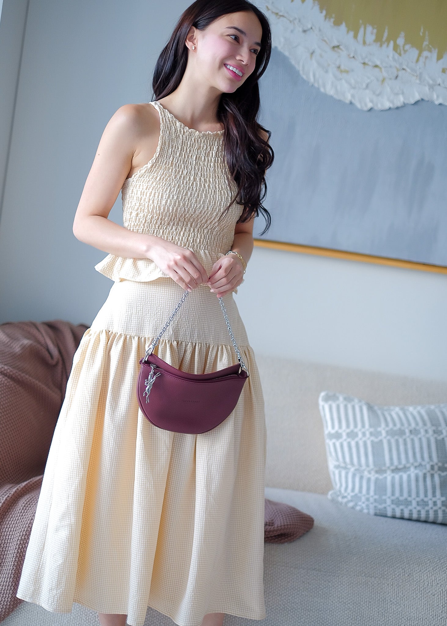 Amara Smocked Coord – Ivory beige gingham