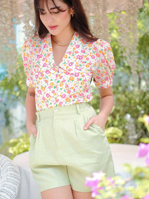 Belinda Top - White floral garden