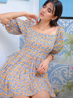 Candice baby doll dress - Yellow Poppy print
