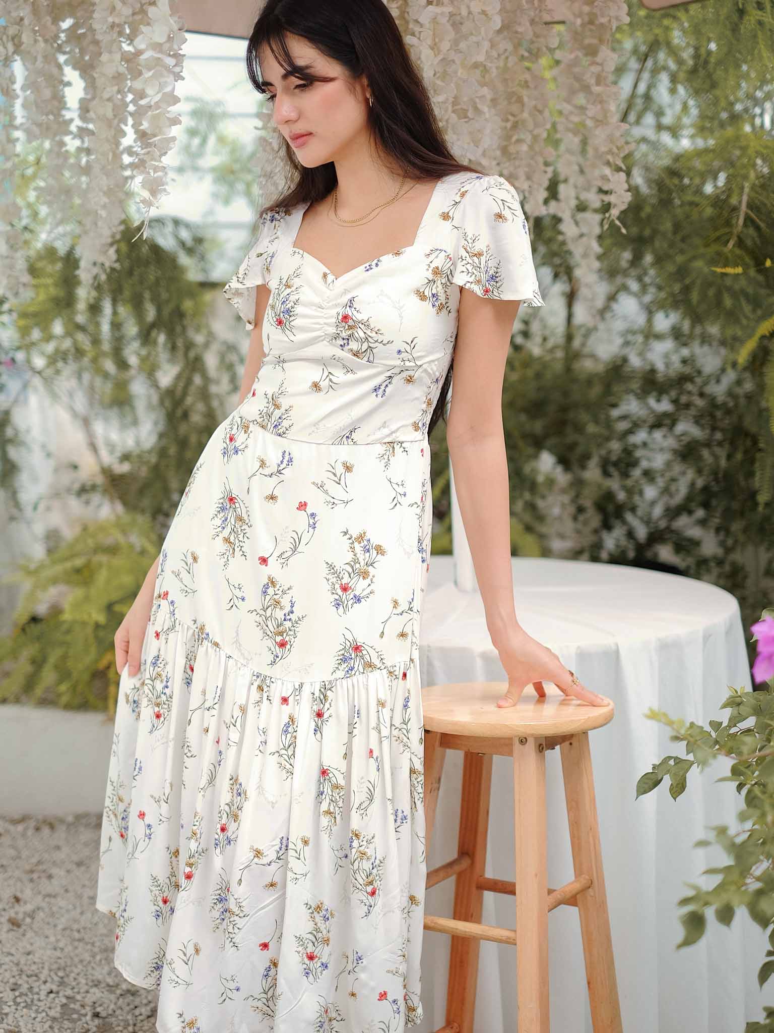 Catherine midi dress - white floral