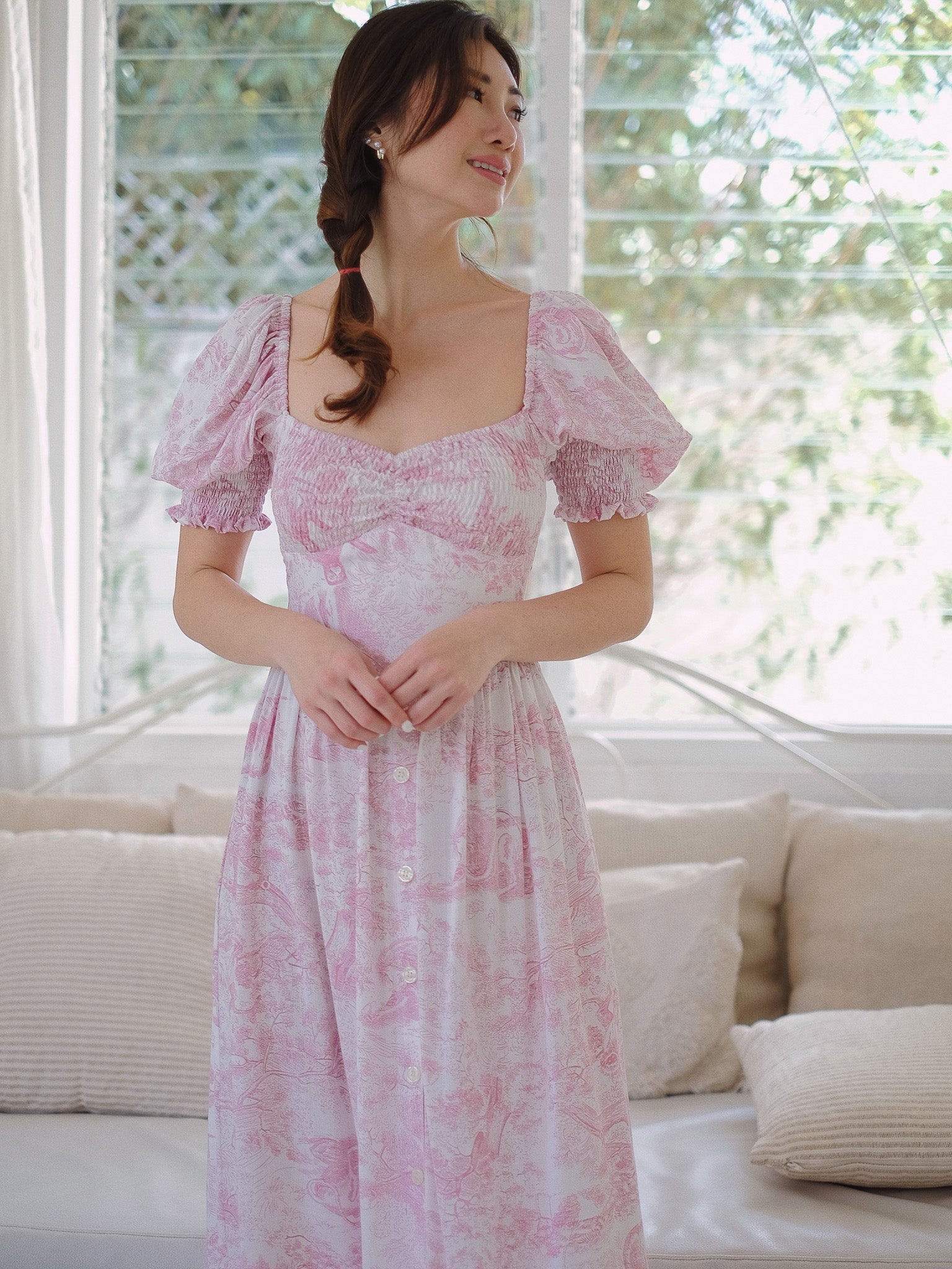 Olivia Midi Dress - pink toile
