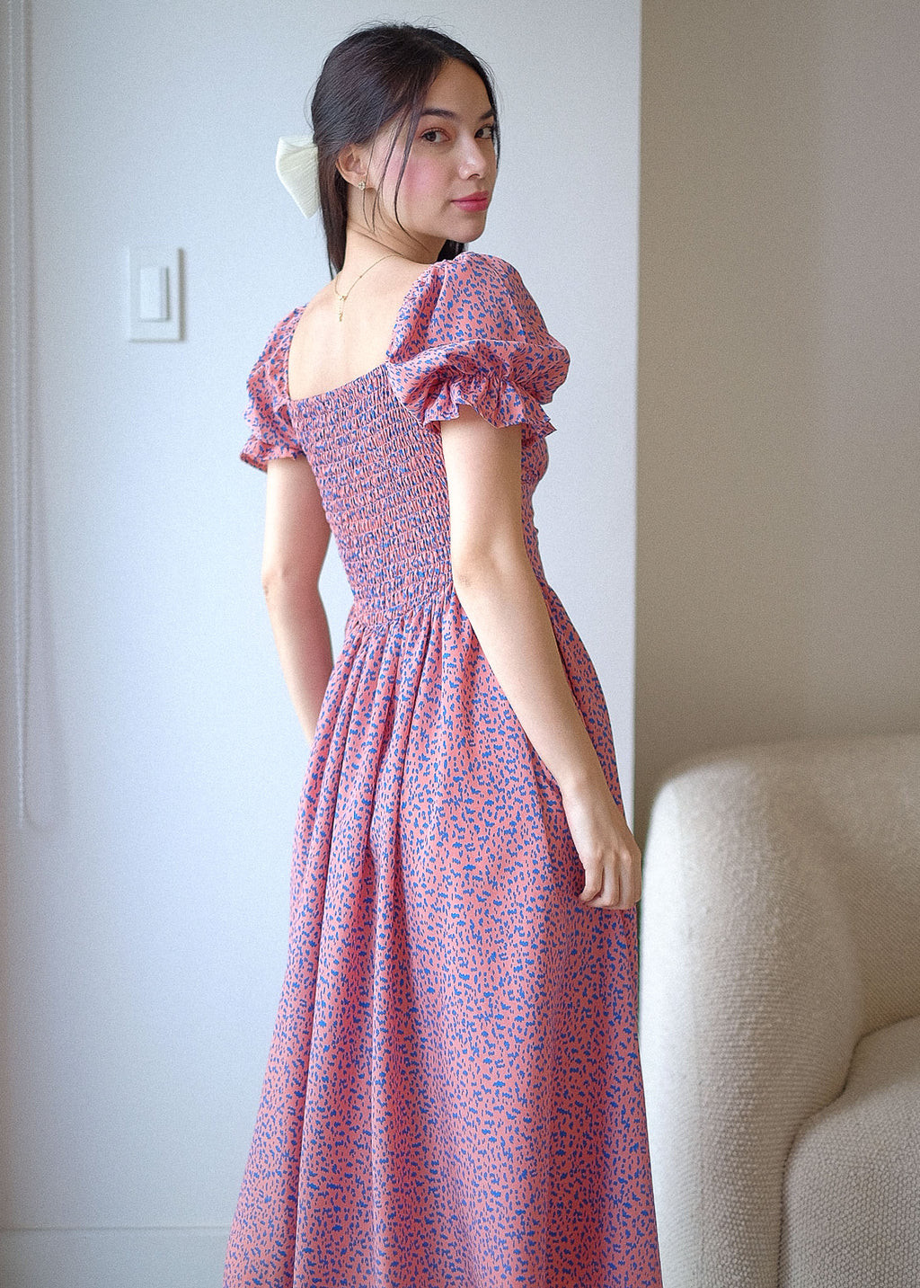 The Emma Midi dress - Pink-Blue Abstract Floral