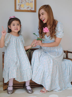 Scarlet dress - powder blue floral (kids)