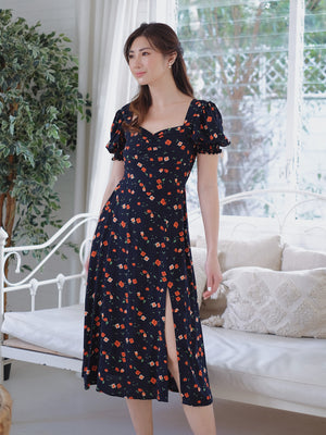 Kira midi dress - Navy blue floral