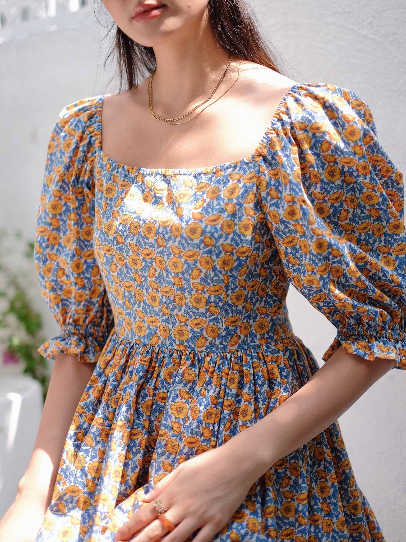 Candice baby doll dress - Yellow Poppy print
