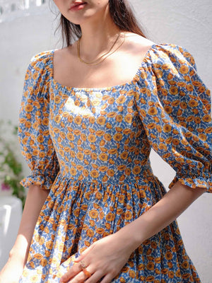 Candice baby doll dress - Yellow Poppy print