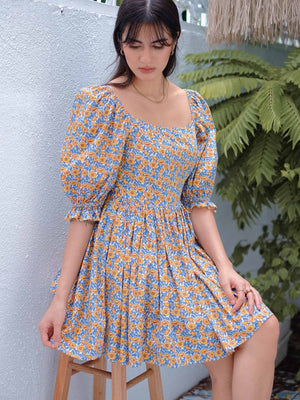 Candice baby doll dress - Yellow Poppy print