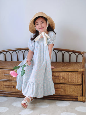 Scarlet dress - powder blue floral (kids)