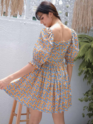 Candice baby doll dress - Yellow Poppy print
