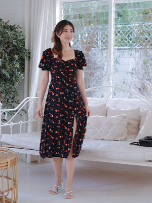 Kira midi dress - Navy blue floral