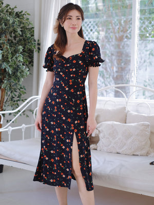 Kira midi dress - Navy blue floral