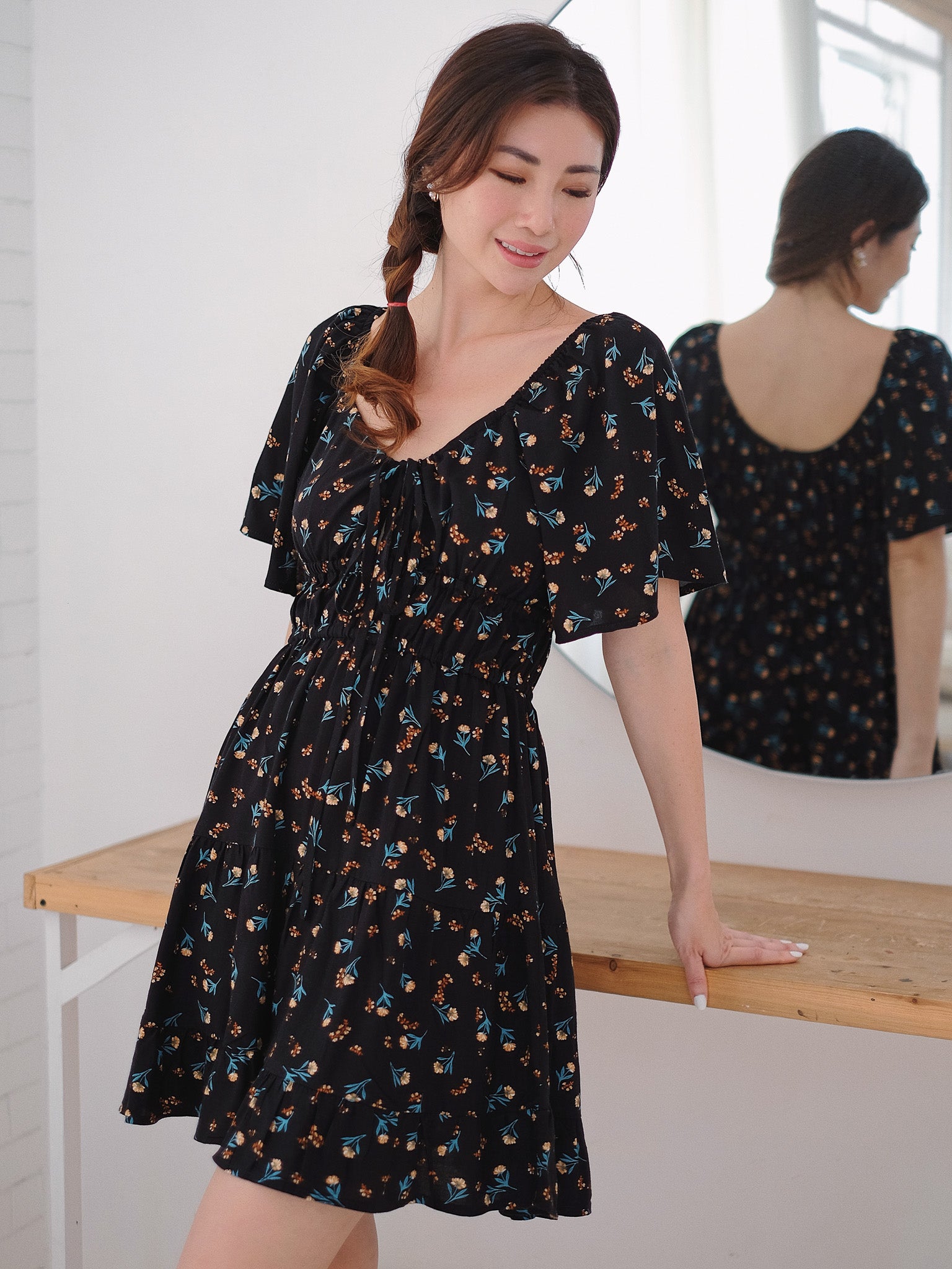 Alliyah mini dress - black floral
