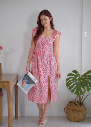 Livia Midi Dress - Red & white pattern