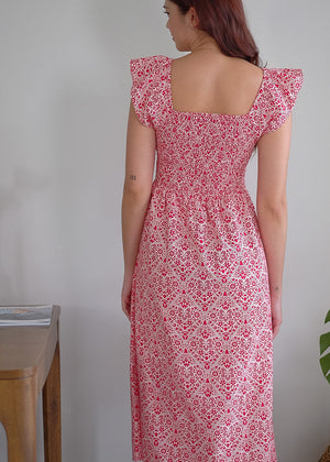 Livia Midi Dress - Red & white pattern