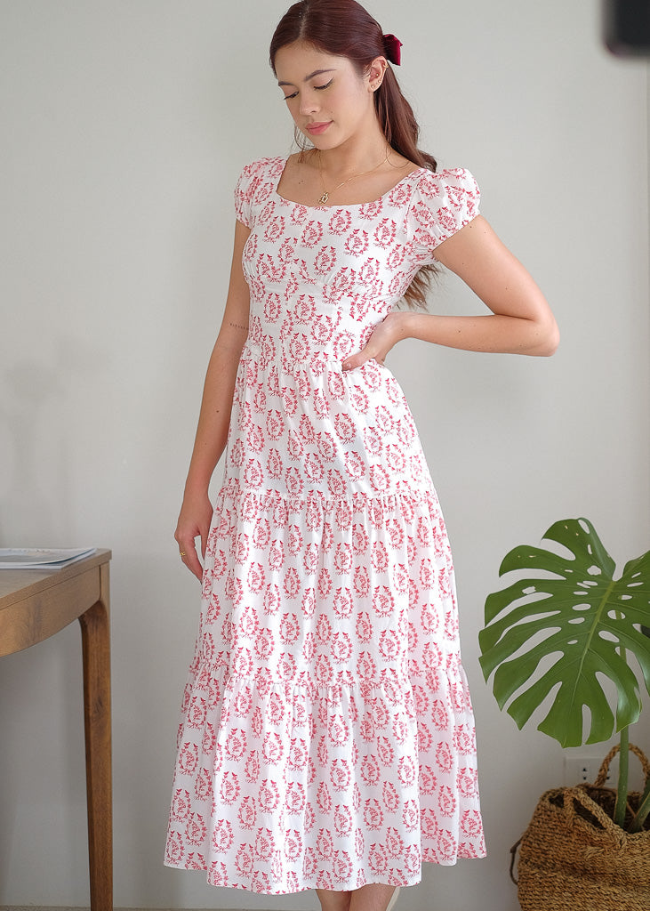 Elaya Maxi Dress - red floral linen
