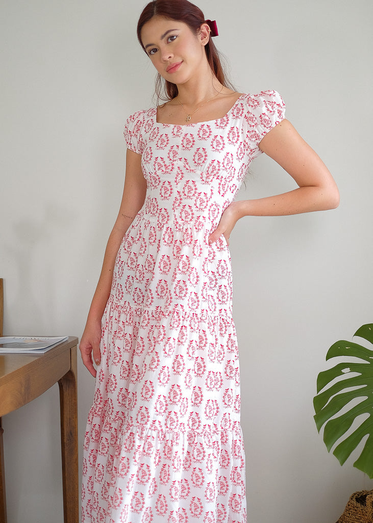 Elaya Maxi Dress - red floral linen